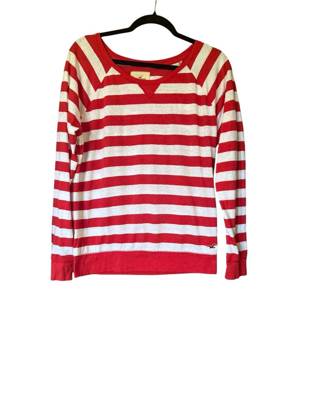Y2K vintage Hollister Red and White Striped Long Sleeve Raglan Pullover